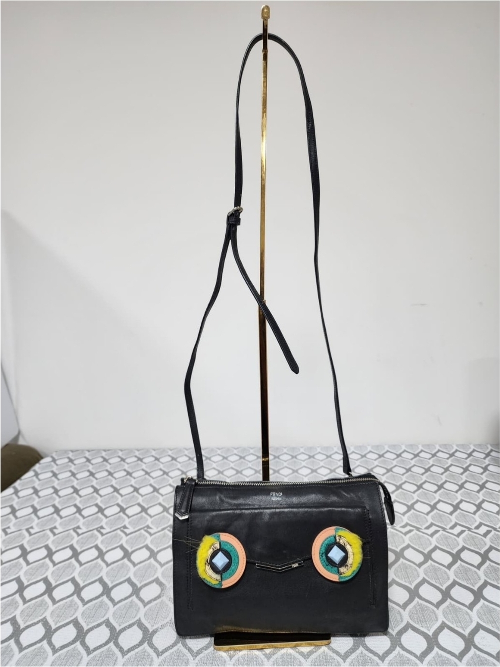 FENDI Leather Monster Crossbody Bag Black